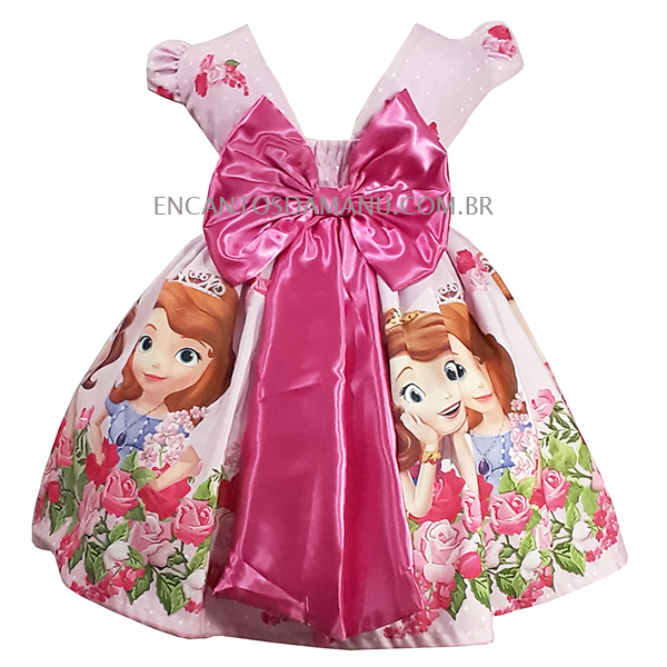 Vestido Infantil Princesa Sofia Luxo Festa Aniversário - Rosa