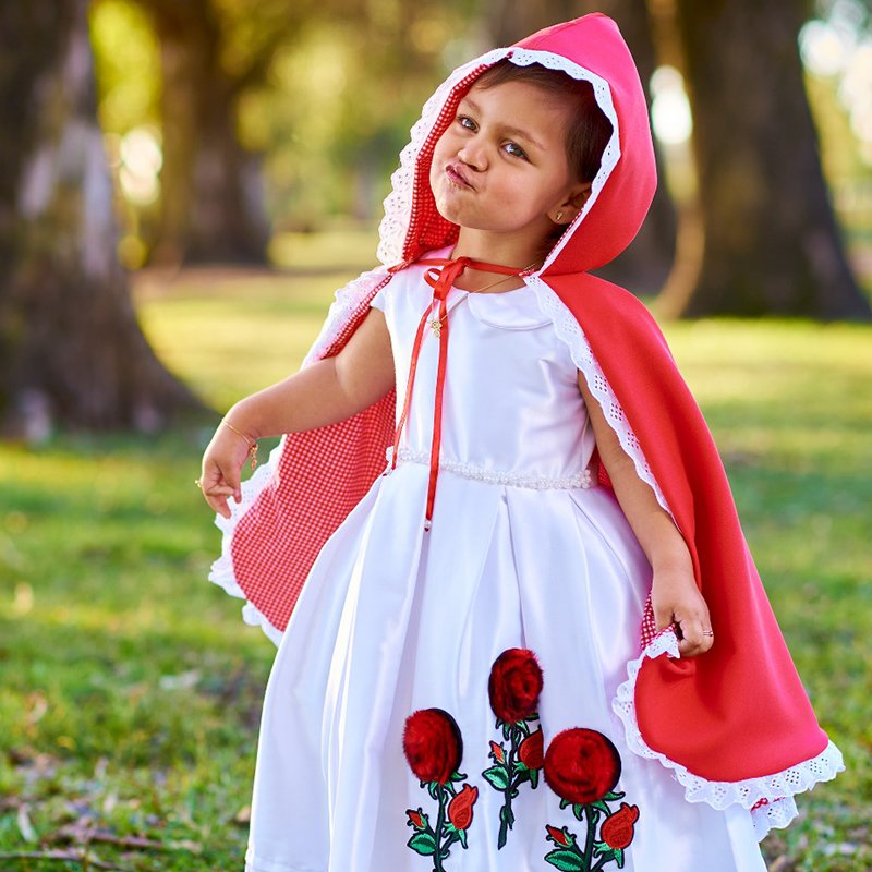 Vestido festa infantil da chapeuzinho vermelho e capa vermelha